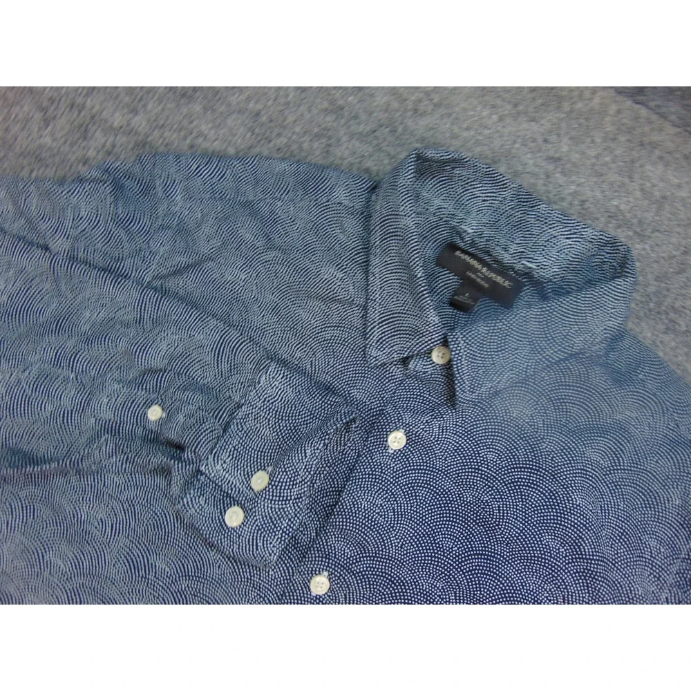 Banana Republic Shirt Mens Large Blue Seigaiha Wave Linen Blend Coastal Nautical
